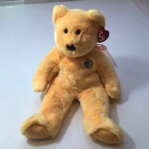 NWT TY Collectible Beanie Buddy SUNNY the e-Bear 14" 2001 Golden Yellow Bear NEW